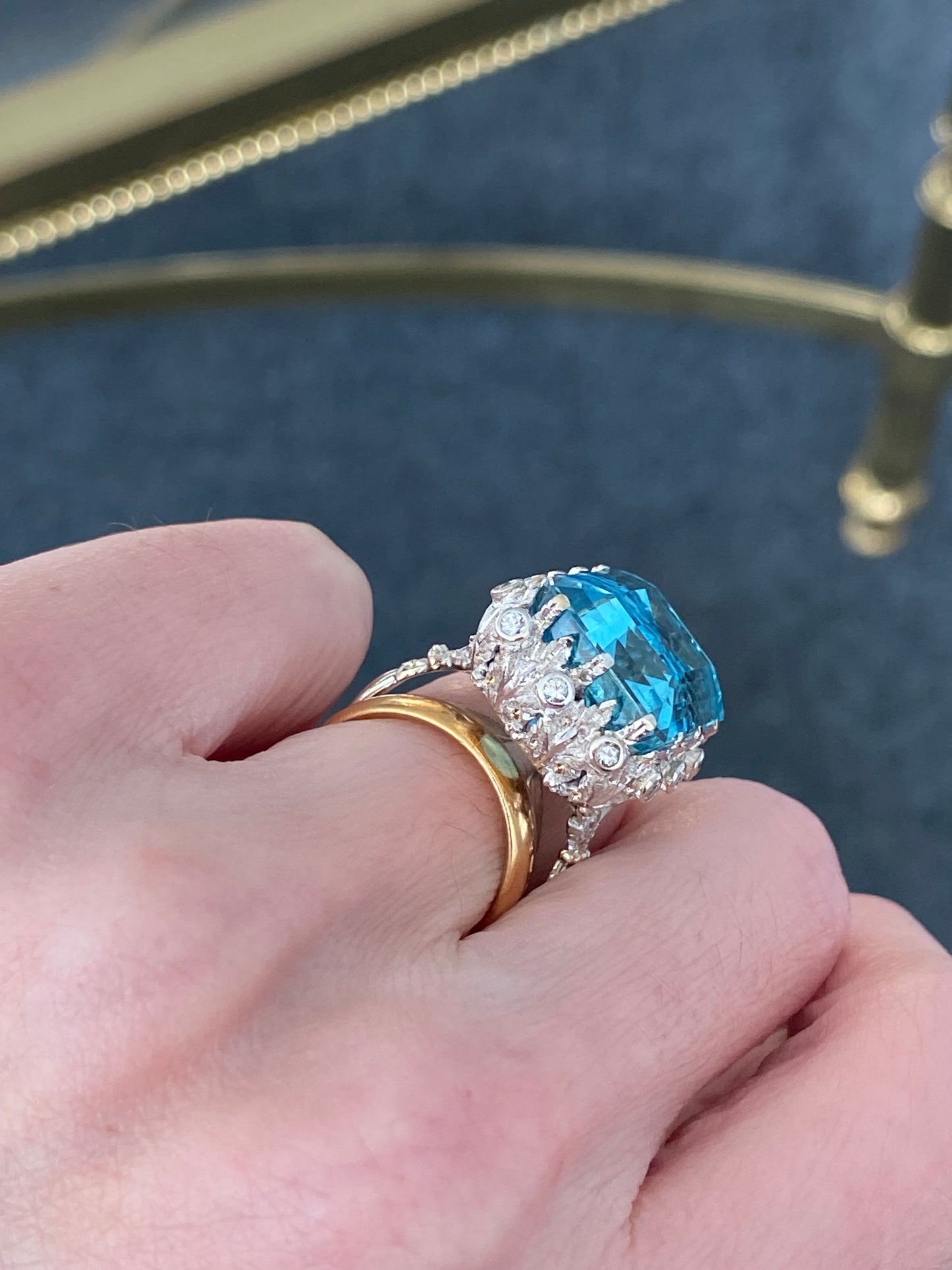 22.00 Carat Aquamarine and Diamond Vintage Cocktail Ring in 18ct White Gold