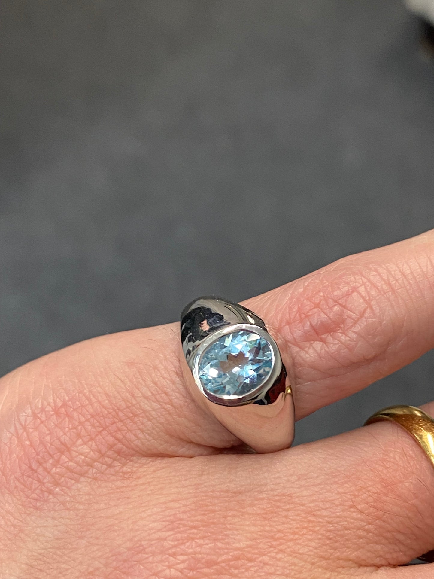 3.00 Carat Oval Cut Blue Topaz Pinky Ring