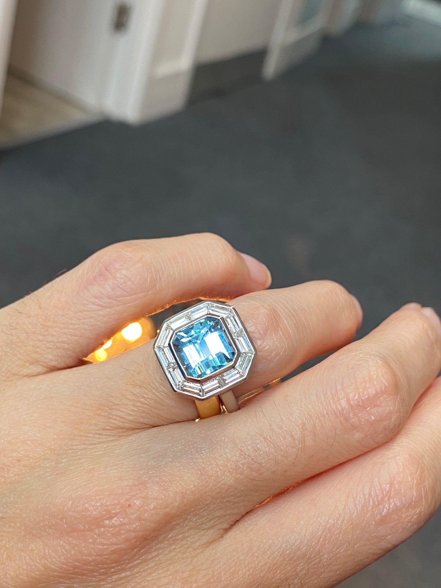 3.20 Carat Aquamarine and 1.19ctw Natural Diamond Ring in Platinum