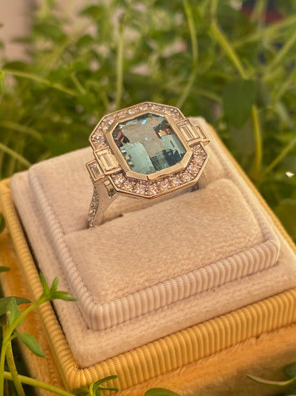 3.64 Carat Aquamarine and 1.00ctw Natural Diamond Ring in Platinum