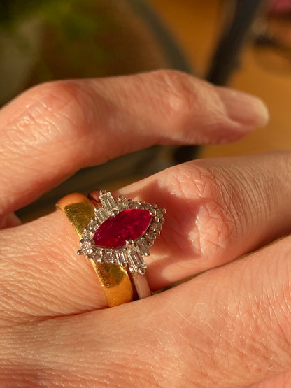 1.36ctw Marquise-Cut Ruby and Natural Diamond Halo Ring in Platinum