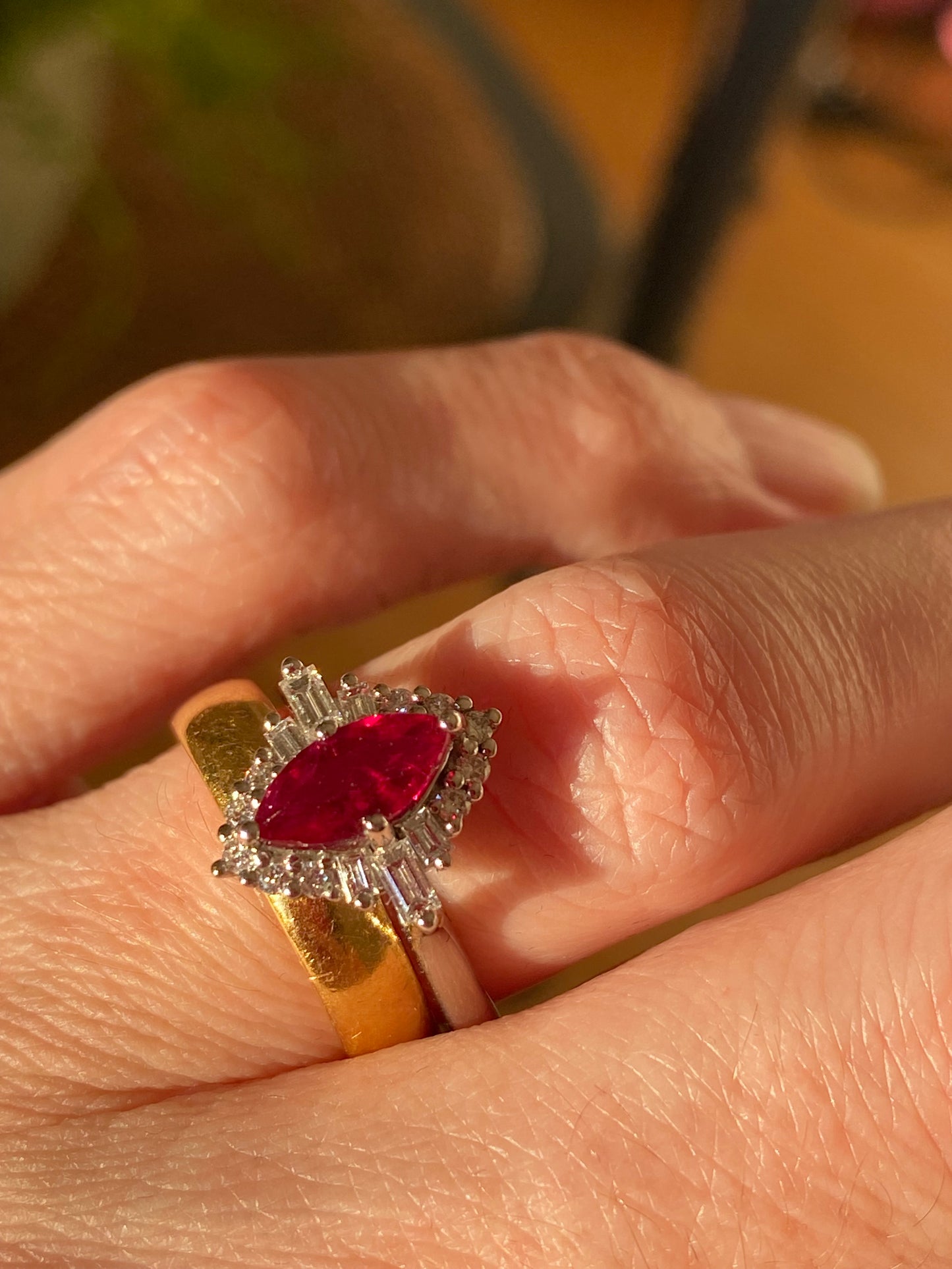 1.36ctw Marquise-Cut Ruby and Natural Diamond Halo Ring in Platinum