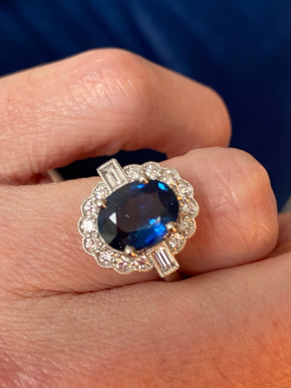 2.79 Carat Blue Ceylon Sapphire and 0.56ctw Natural Diamond Halo Ring in Platinum