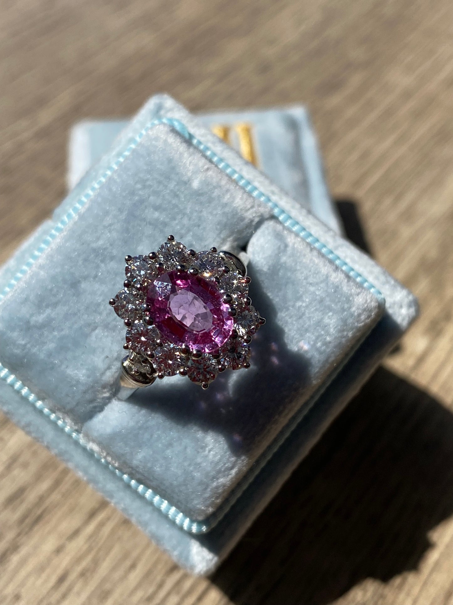 2.65 CTW Oval Cut Pink Sapphire and Natural Diamond Halo Ring in Platinum