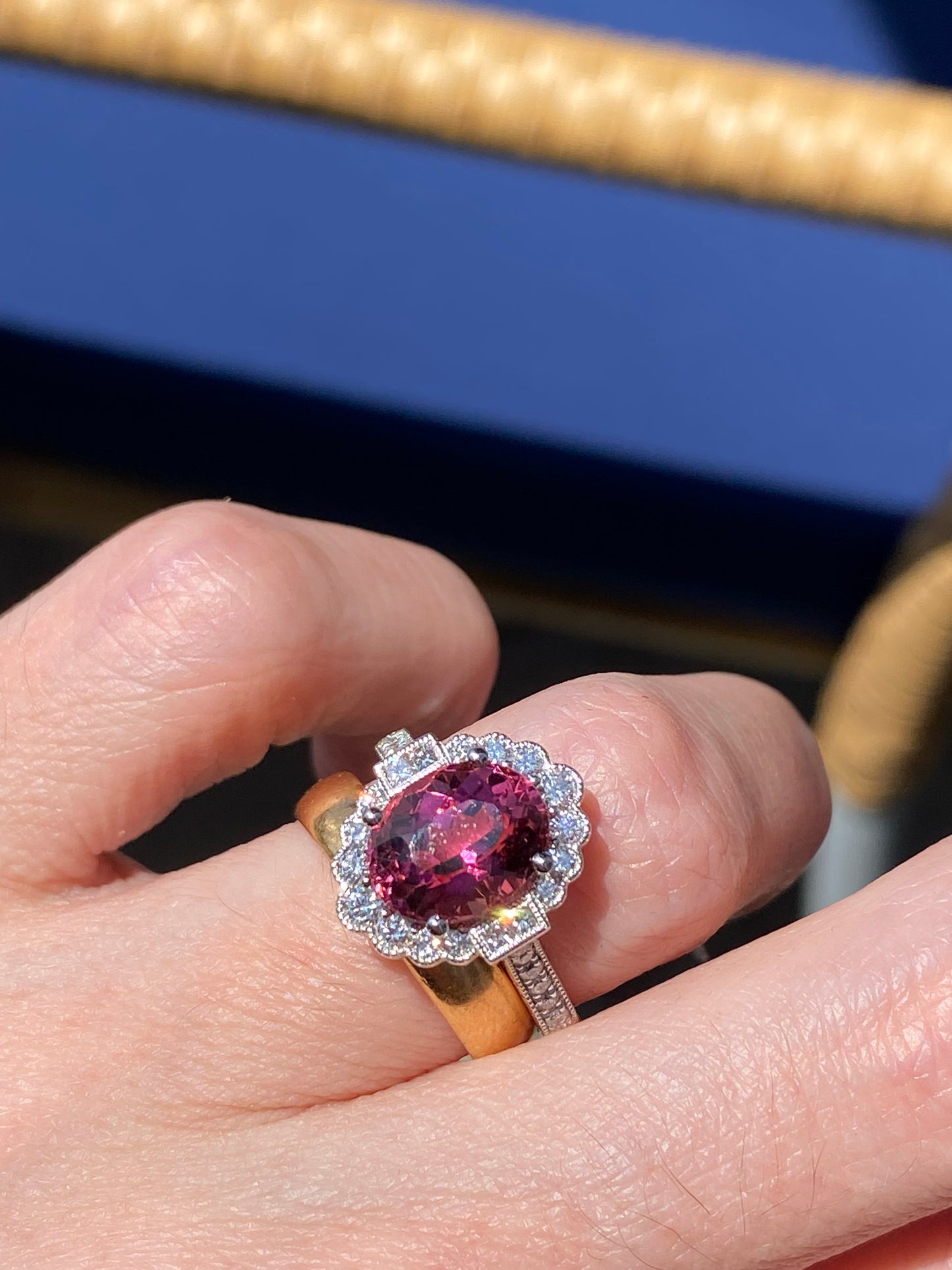 3.13 Carat Cut Pink Tourmaline and Natural Diamond Ring in Platinum