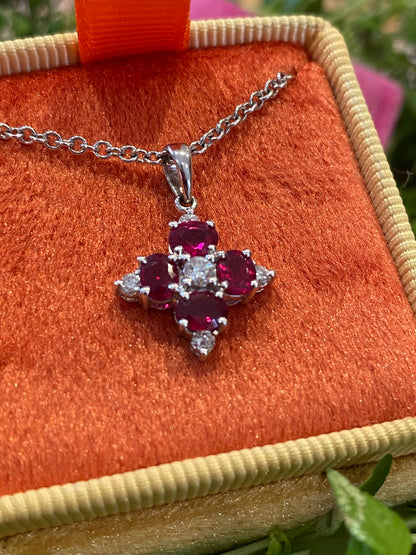 Vintage Ruby and Diamond Pendant Necklace in 18ct White Gold