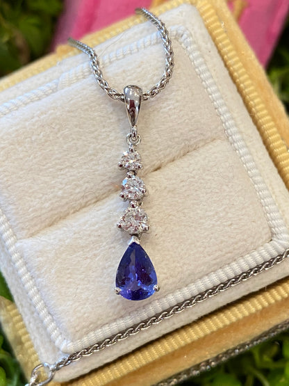 Tanzanite and Diamond Pendant Necklace in 18ct White Gold