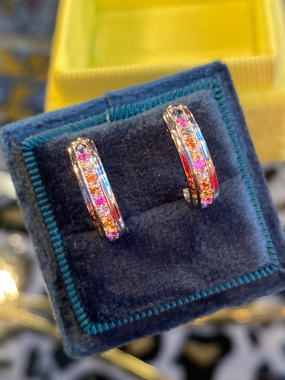 Rainbow Sapphire Hoop Earrings in 18ct White Gold