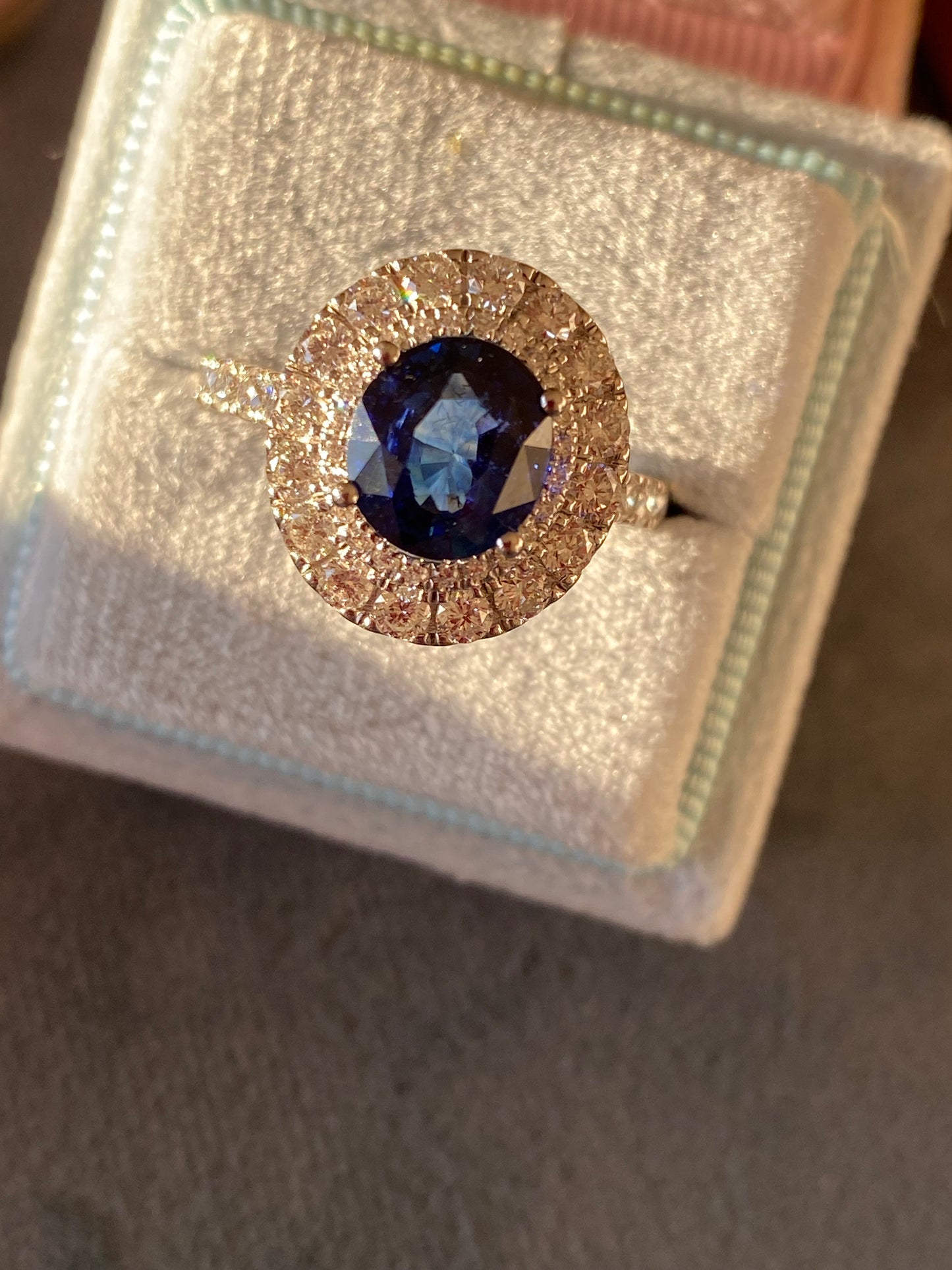 3.33 CTW Blue Ceylon Sapphire and Natural Diamond Halo Ring in Platinum