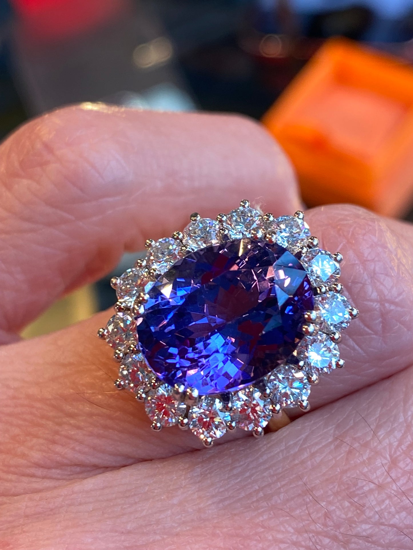 9.40 Carat Oval Cut Tanzanite and 2.02ctw Natural Diamond Cocktail Ring in 18ct Gold