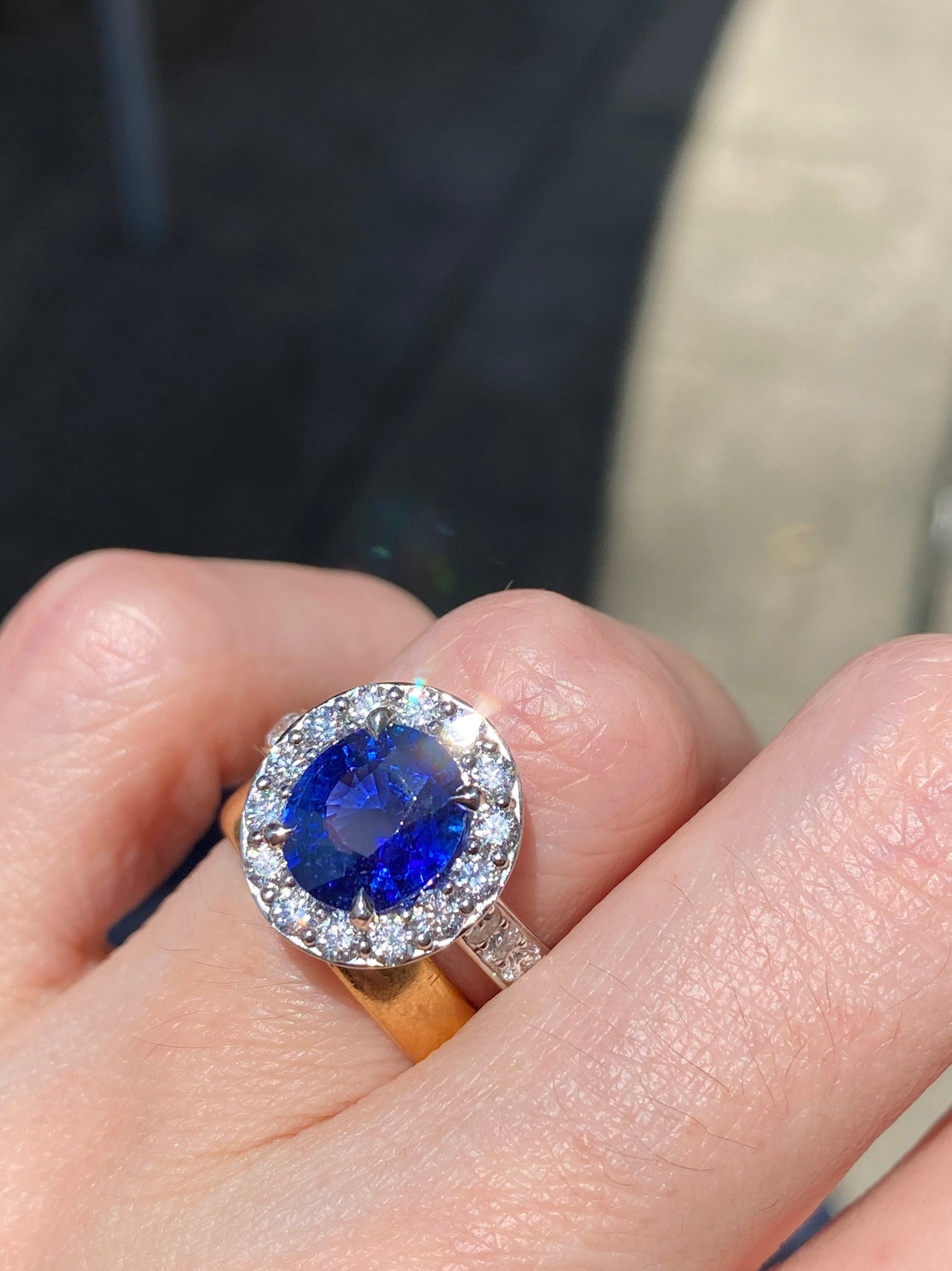 3.01 Carat Blue Ceylon Sapphire and Natural Diamond Halo Ring in Platinum