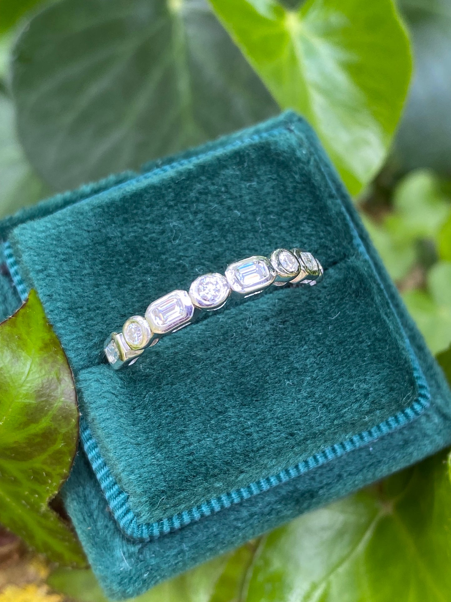 0.50 CTW Emerald Cut Moissanite Half Eternity Ring