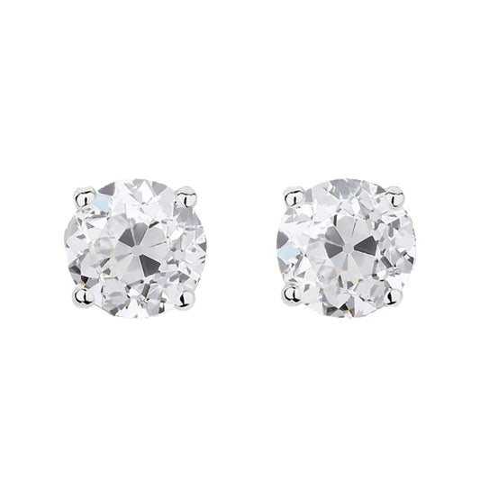 Heritage 4.00 CTW + Old Cut Lab Grown Diamond Solitaire Stud Earrings, at Least F Colour / VS Clarity