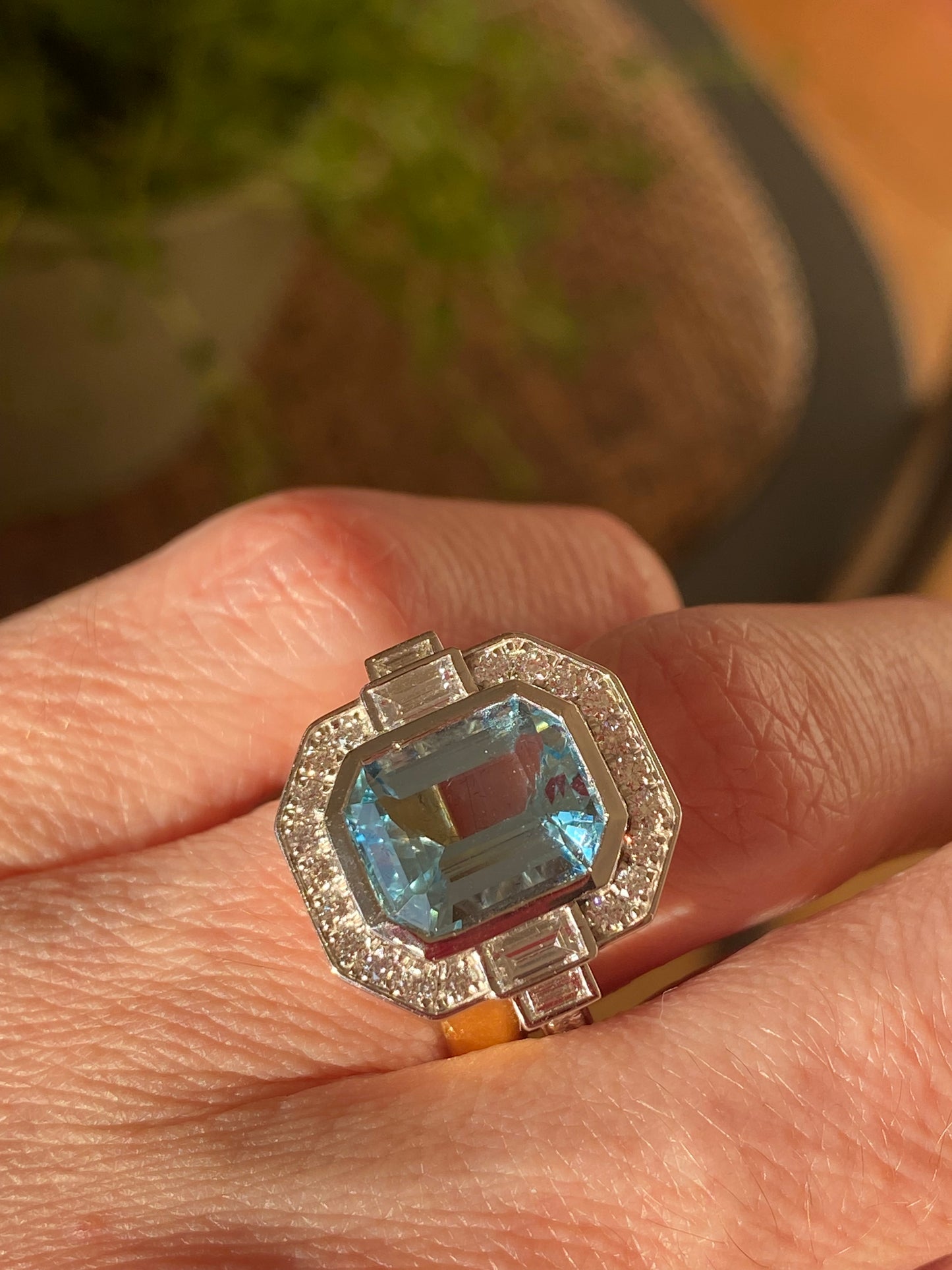 3.64 Carat Aquamarine and 1.00ctw Natural Diamond Ring in Platinum