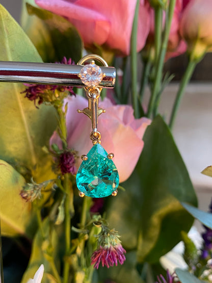 Spectacular 9.65ctw Pear Cut Colombian Emerald and Diamond Drop Earrings in 18ct Yellow Gold