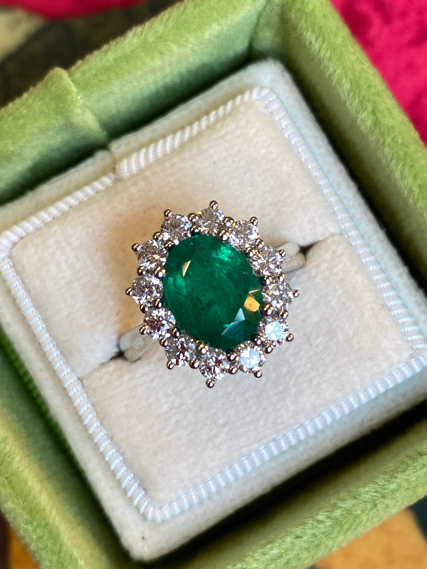 3.46 CTW Colombian Emerald and Natural Diamond Halo Engagement Ring Platinum