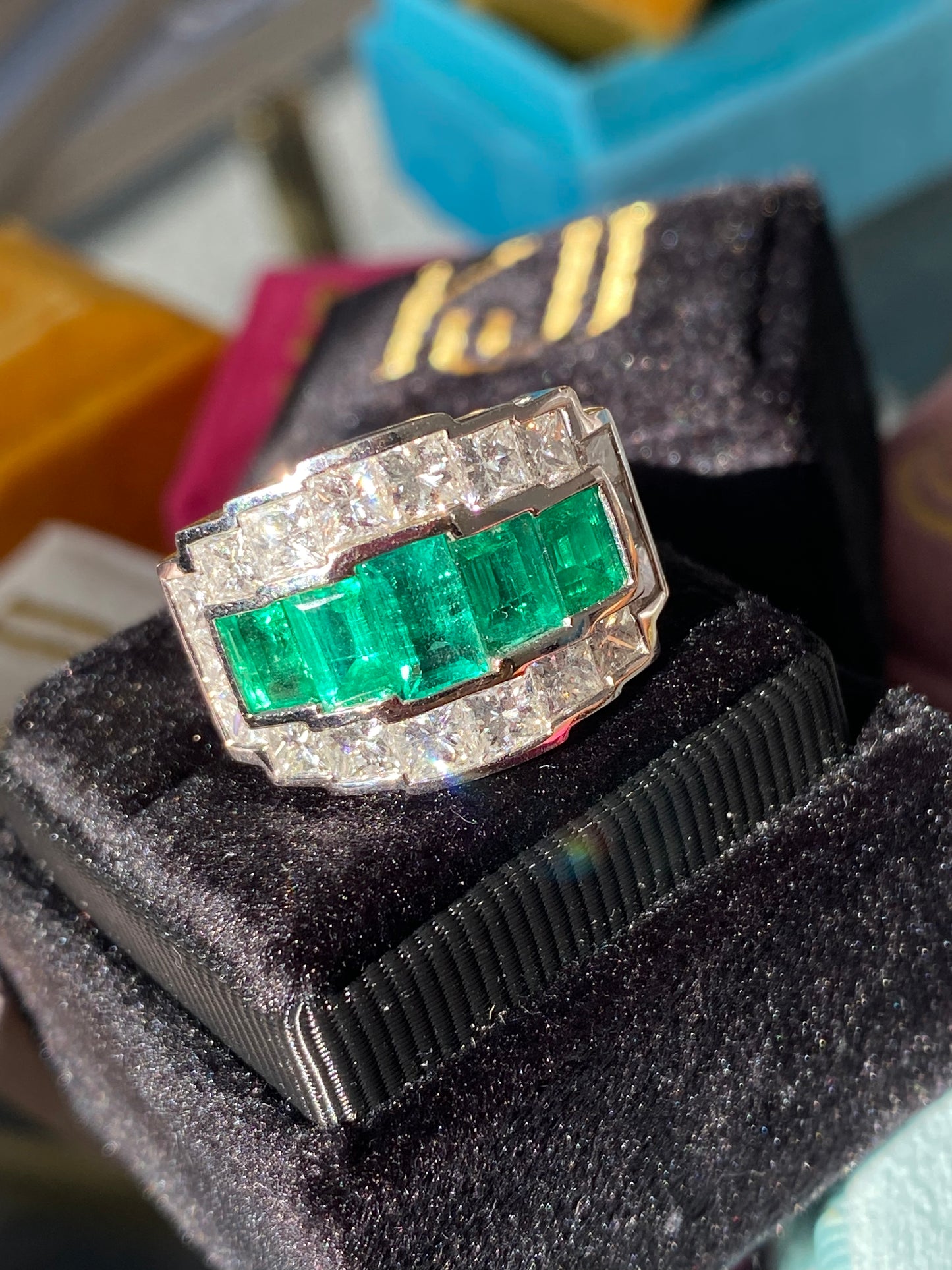 Colombian Emerald and Diamond Cocktail Ring in 18ct White Gold