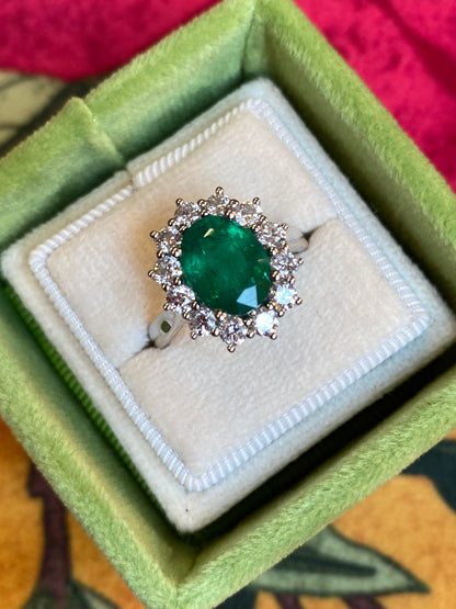 3.46 CTW Colombian Emerald and Natural Diamond Halo Engagement Ring Platinum