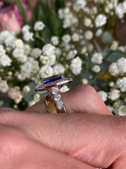 5.42 Carat Cushion Cut Tanzanite and 1.68 ctw Natural Diamond Cocktail Ring in Platinum