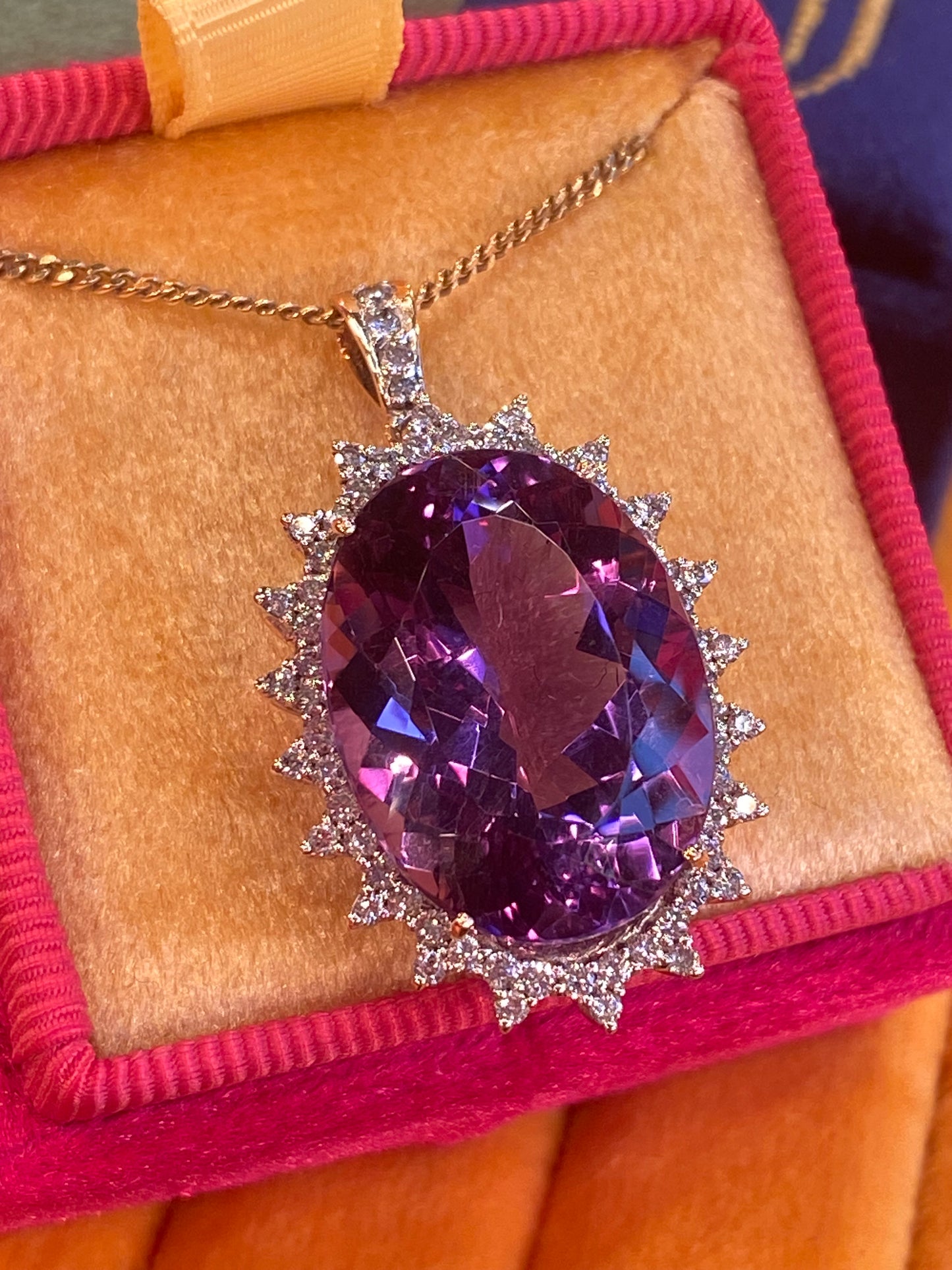 30.00 Carat Amethyst and Diamond Pendant in 9ct Yellow Gold