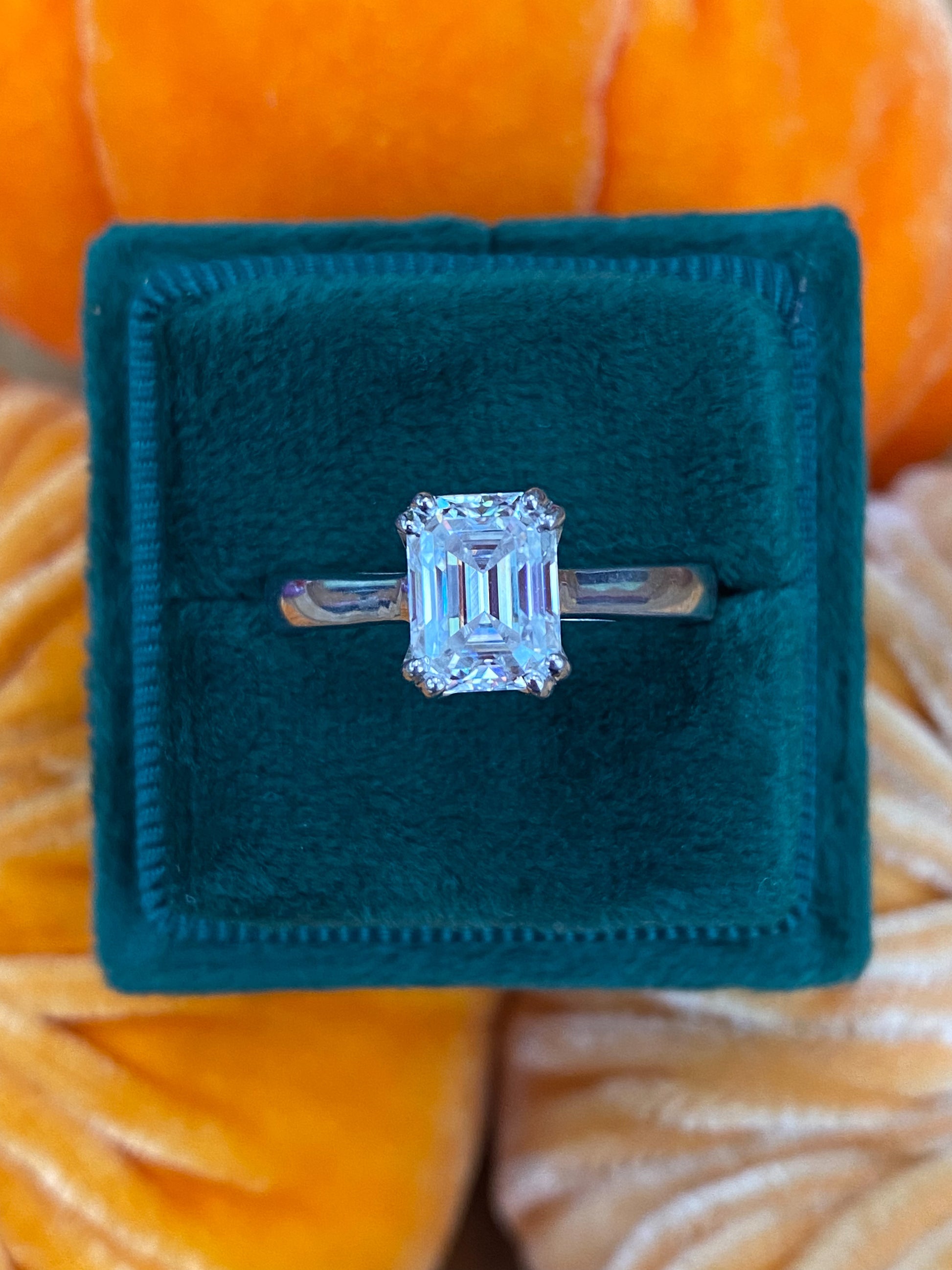 1.85 Carat Emerald Cut Moissanite Solitaire Engagement Ring