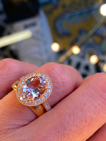 2.80 CTW  Morganite and Natural Diamond Ring in 18ct Rose Gold