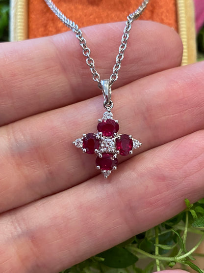 Vintage Ruby and Diamond Pendant Necklace in 18ct White Gold