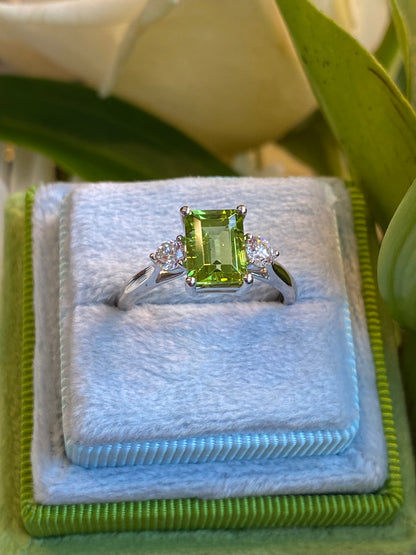 2.06 CTW Carat Peridot and Diamond Three Stone Engagement Ring in Platinum