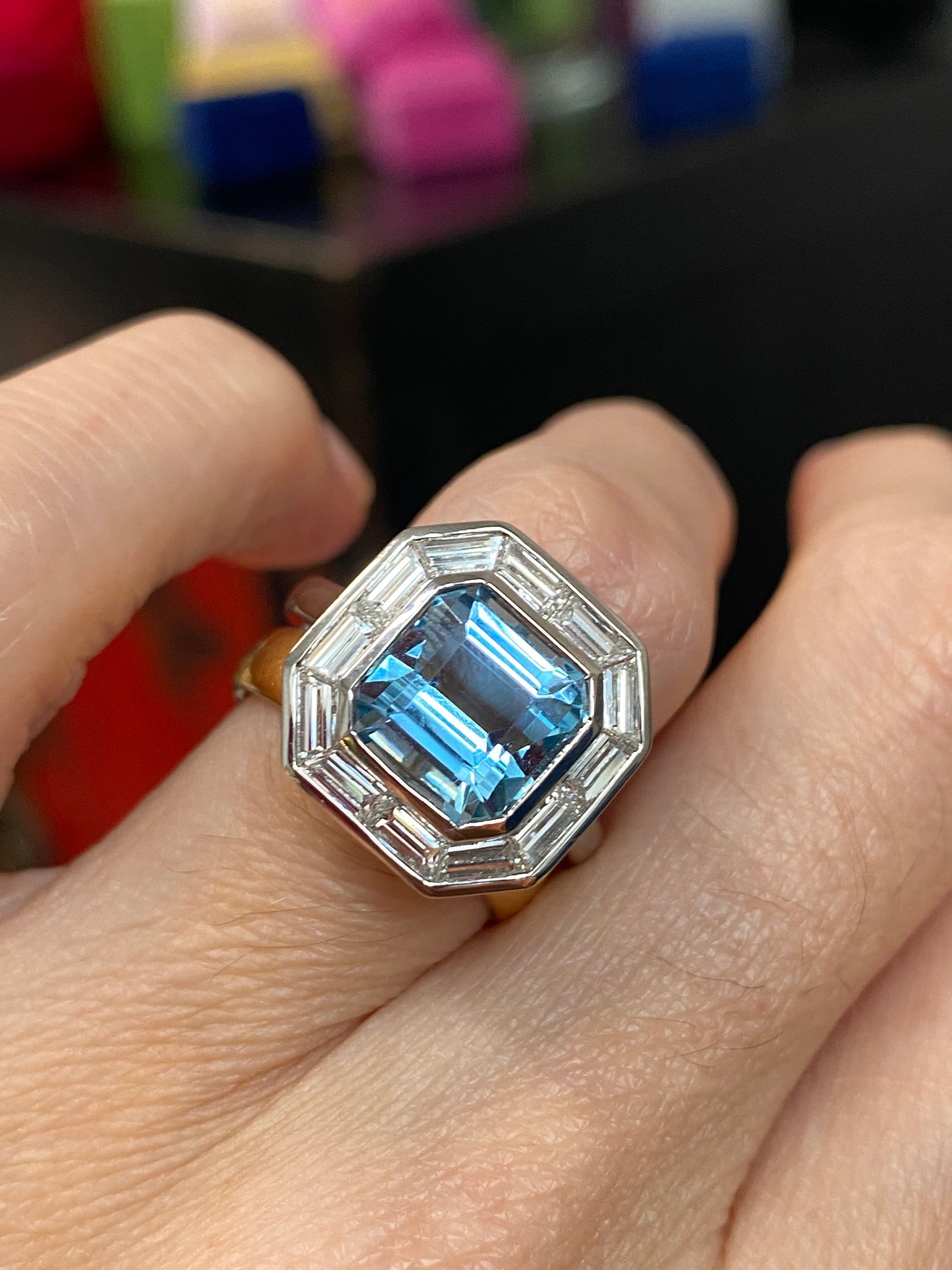 3.20 Carat Aquamarine and 1.19ctw Natural Diamond Ring in Platinum