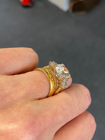 4.21 Carat Yellow Sapphire and Diamond Three Stone Ring in 18ct Yellow Gold