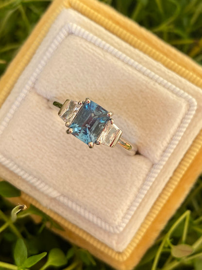 1.02 Carat Aquamarine and Natural Diamond Three-Stone Ring in Platinum