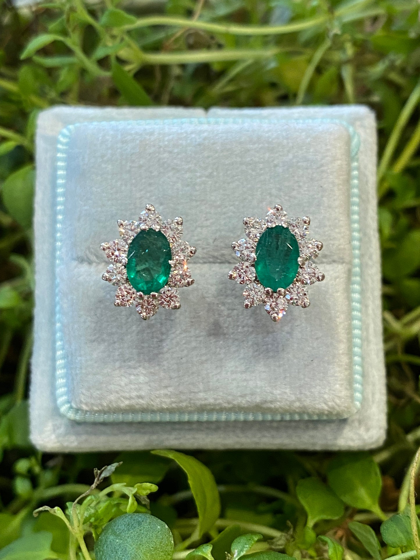 1.60 CTW Emerald and Diamond Halo Stud Earrings in 18ct Yellow Gold