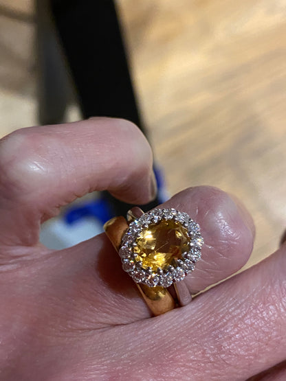 2.52 CTW Oval Cut Citrine and Moissanite Halo Cocktail Ring in Sterling Silver / 9ct Gold / 18ct Gold