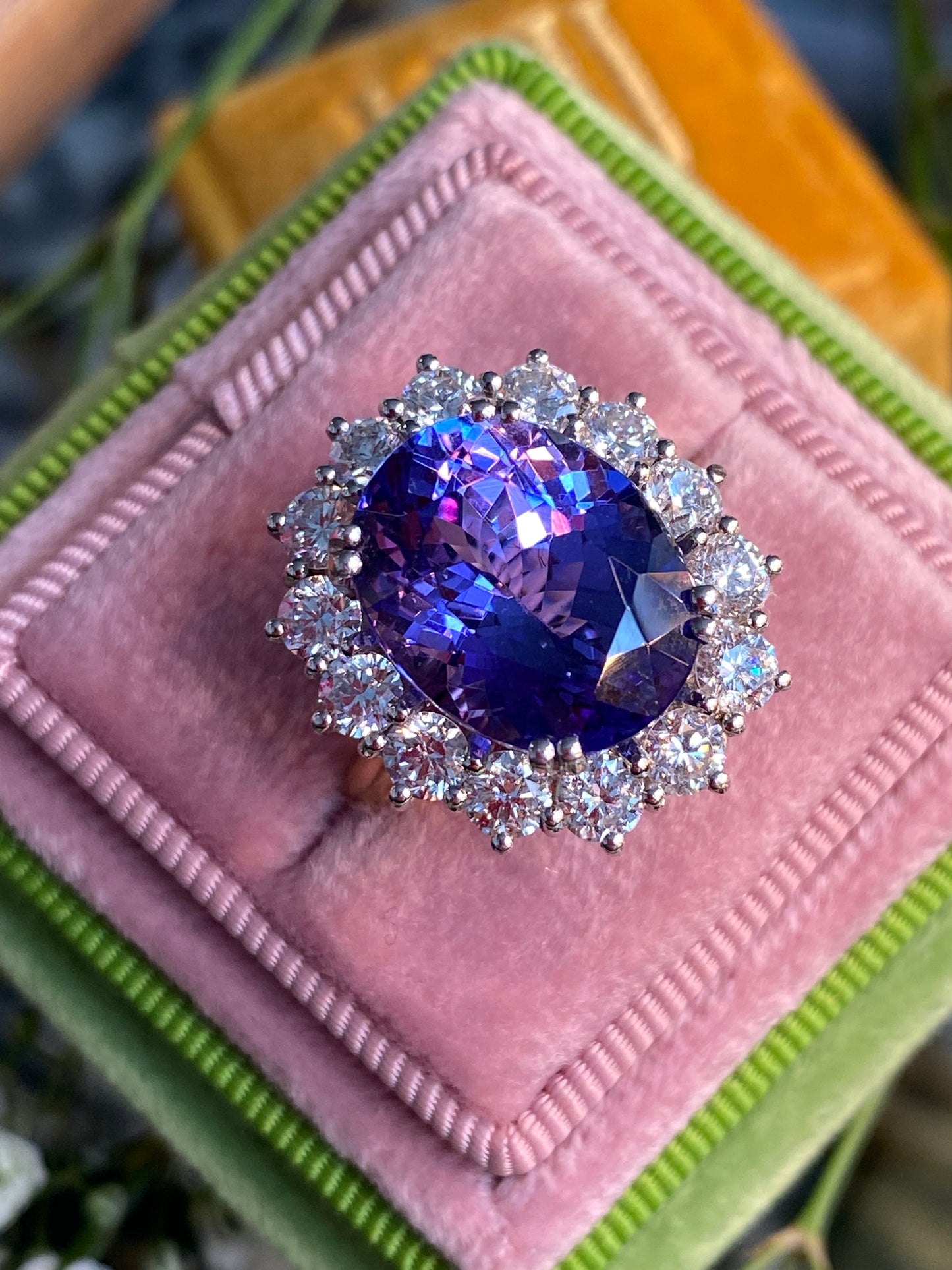 9.40 Carat Oval Cut Tanzanite and 2.02ctw Natural Diamond Cocktail Ring in 18ct Gold