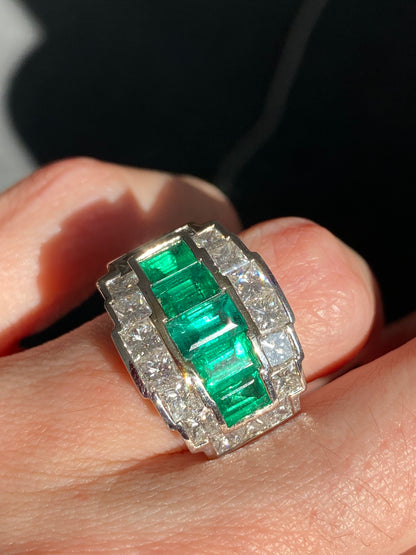 Colombian Emerald and Diamond Cocktail Ring in 18ct White Gold