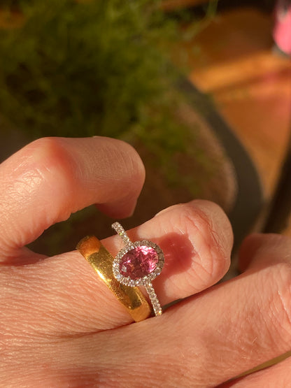 1.24 CTW Round Cut Pink Sapphire and Natural Diamond Halo Engagement Ring in Platinum