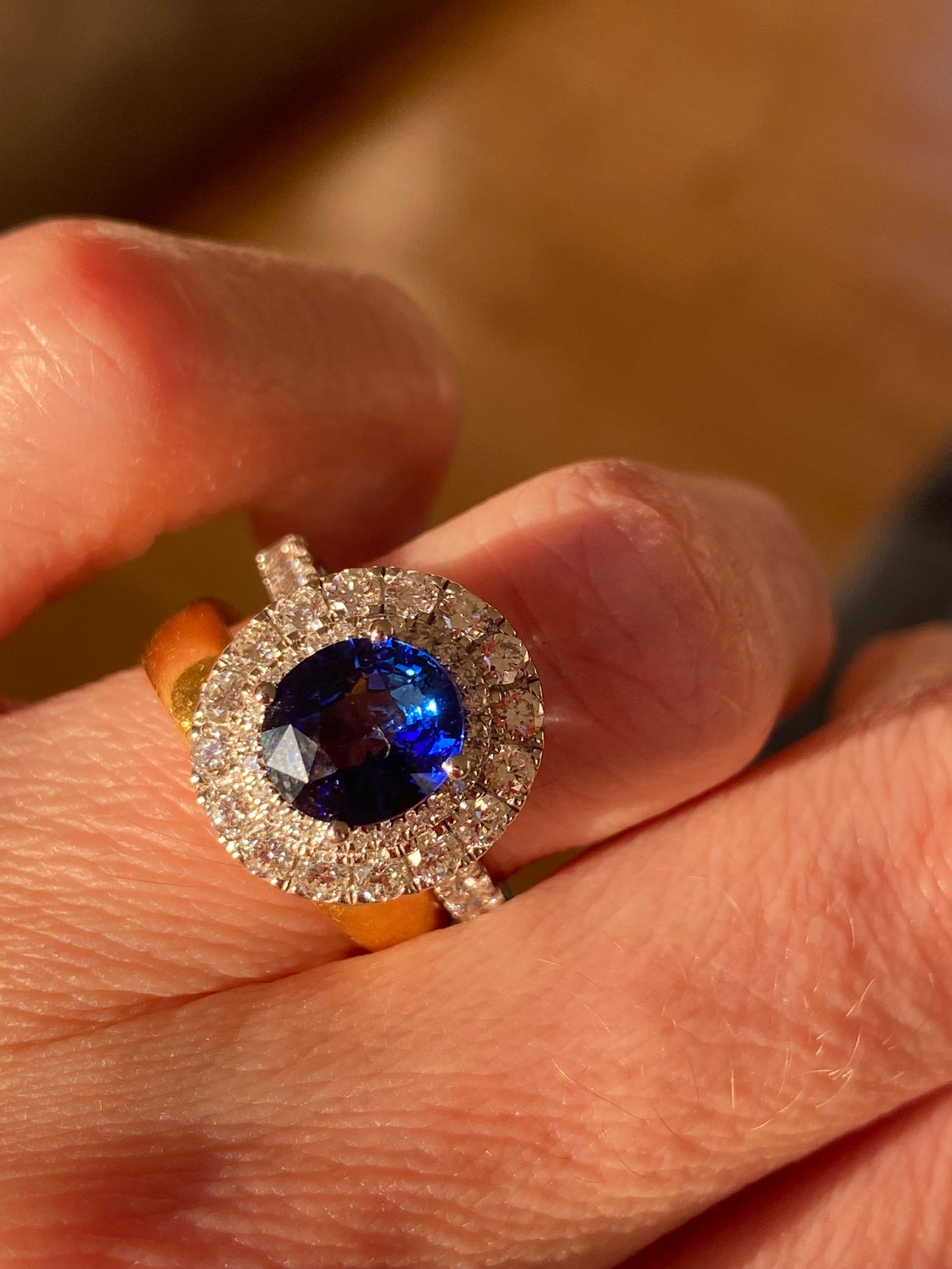 3.33 CTW Blue Ceylon Sapphire and Natural Diamond Halo Ring in Platinum