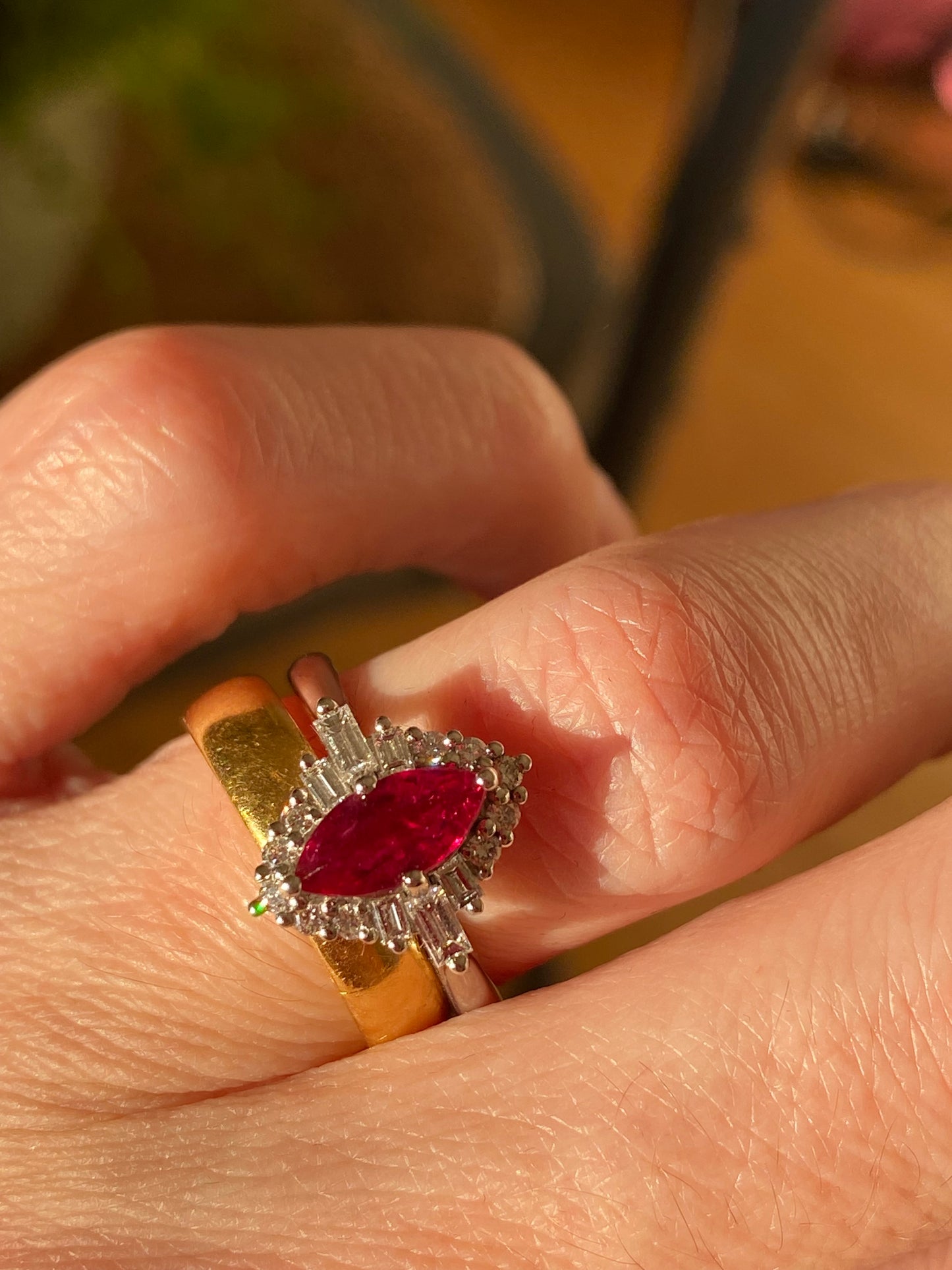 1.36ctw Marquise-Cut Ruby and Natural Diamond Halo Ring in Platinum