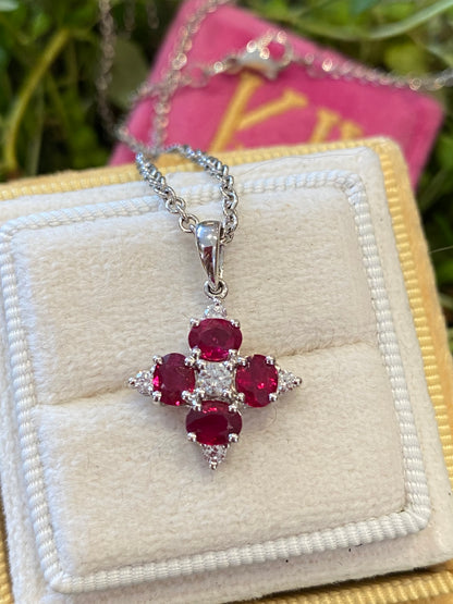 Vintage Ruby and Diamond Pendant Necklace in 18ct White Gold