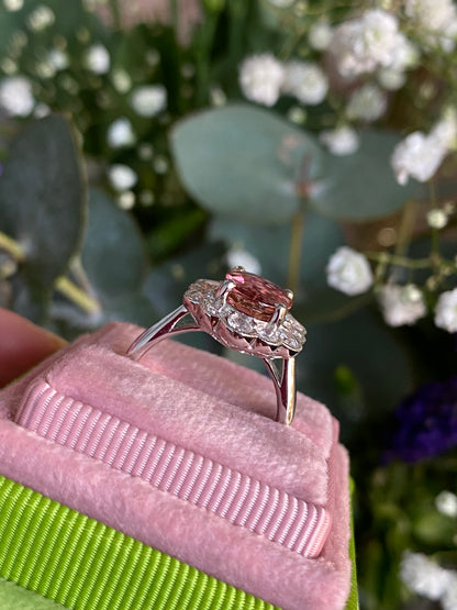 2.64 Carat Oval Cut Pink Tourmaline and 1.02ctw Natural Diamond Ring in Platinum