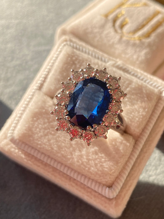 4.05 Carat Blue Ceylon Sapphire and 1.38 CTW Natural Diamond Halo Ring in Platinum