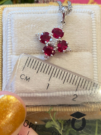 Vintage Ruby and Diamond Pendant Necklace in 18ct White Gold