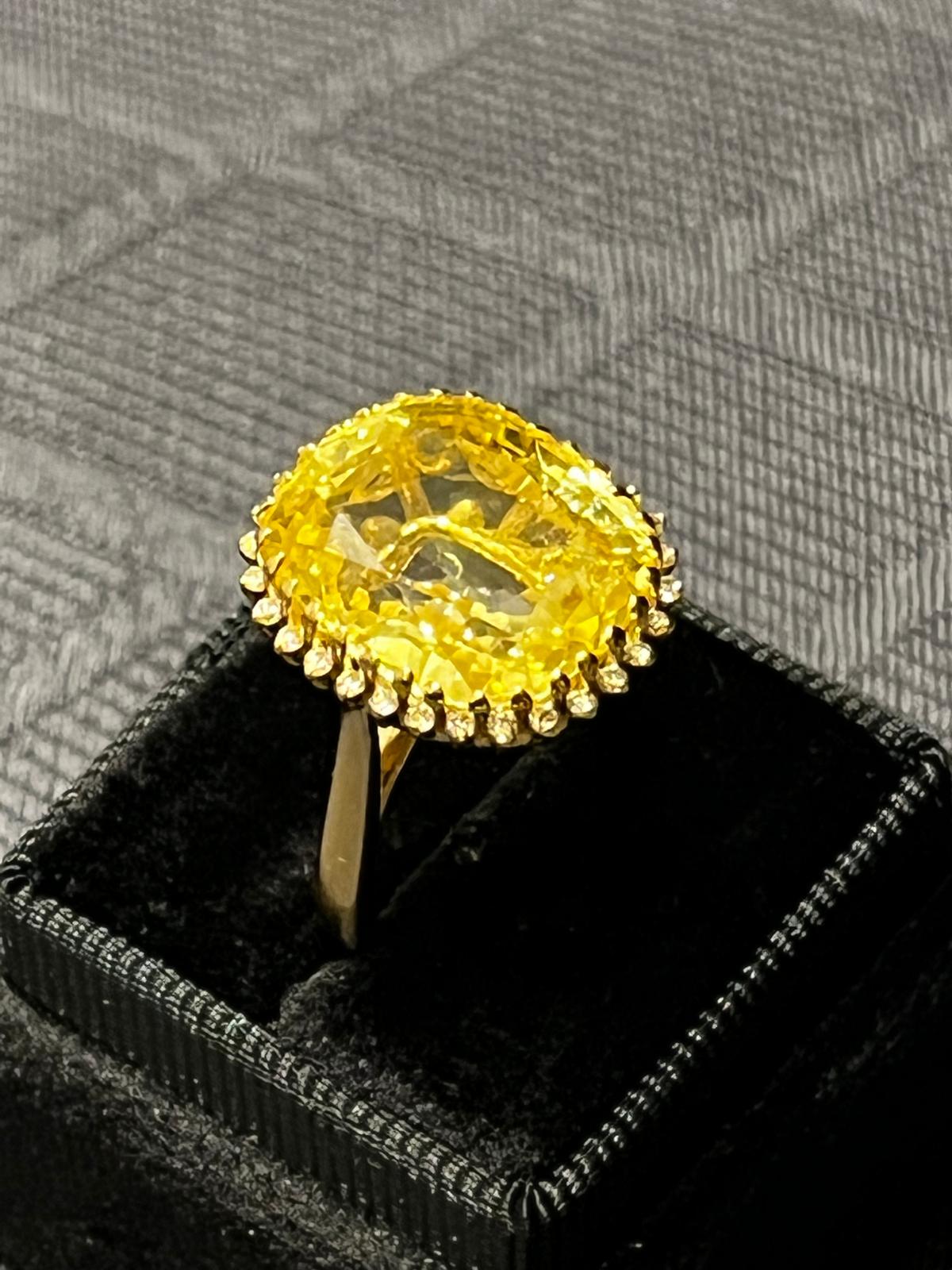 Masterpiece 19.23 Carat Certified Antique Unheated Yellow Sapphire and Diamond Ring