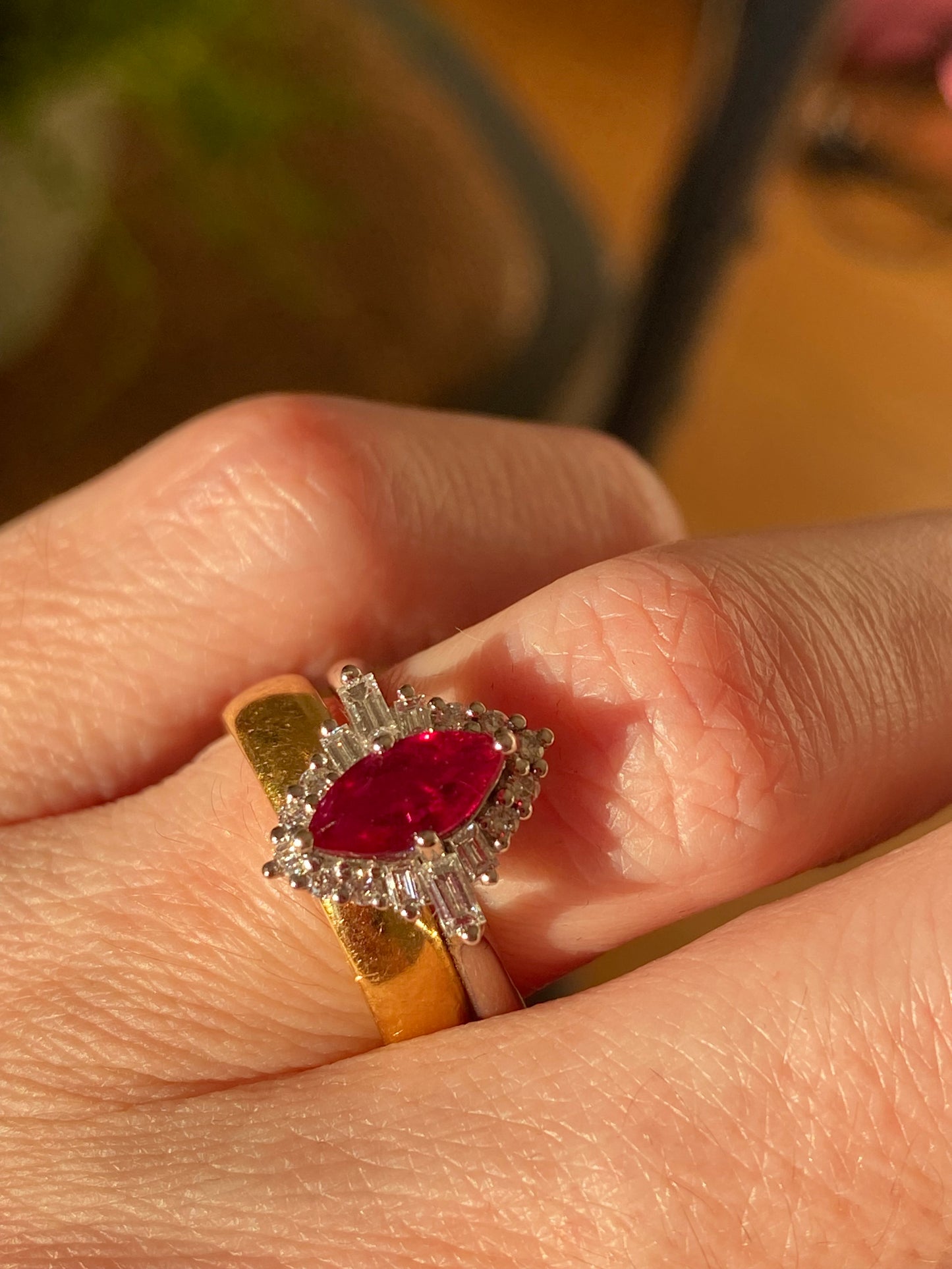 1.36ctw Marquise-Cut Ruby and Natural Diamond Halo Ring in Platinum