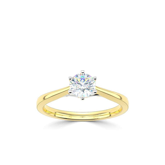 1.00 CT + Round Brilliant Six Claw Lab Grown Diamond Solitaire Engagement Ring, at Least F Colour / VVS Clarity