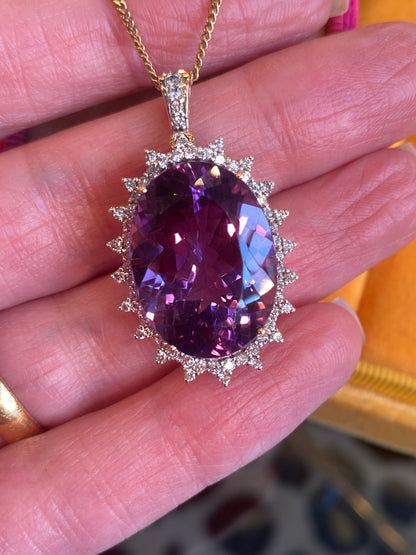 30.00 Carat Amethyst and Diamond Pendant in 9ct Yellow Gold