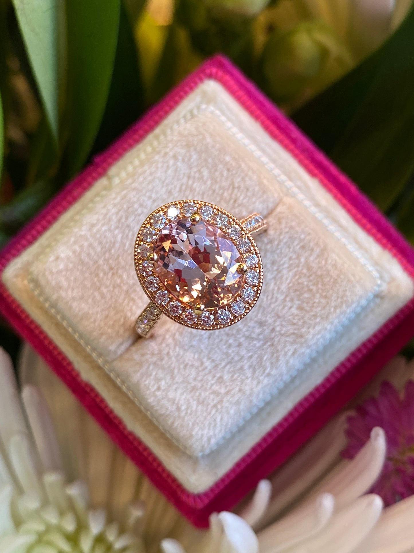 2.80 CTW  Morganite and Natural Diamond Ring in 18ct Rose Gold