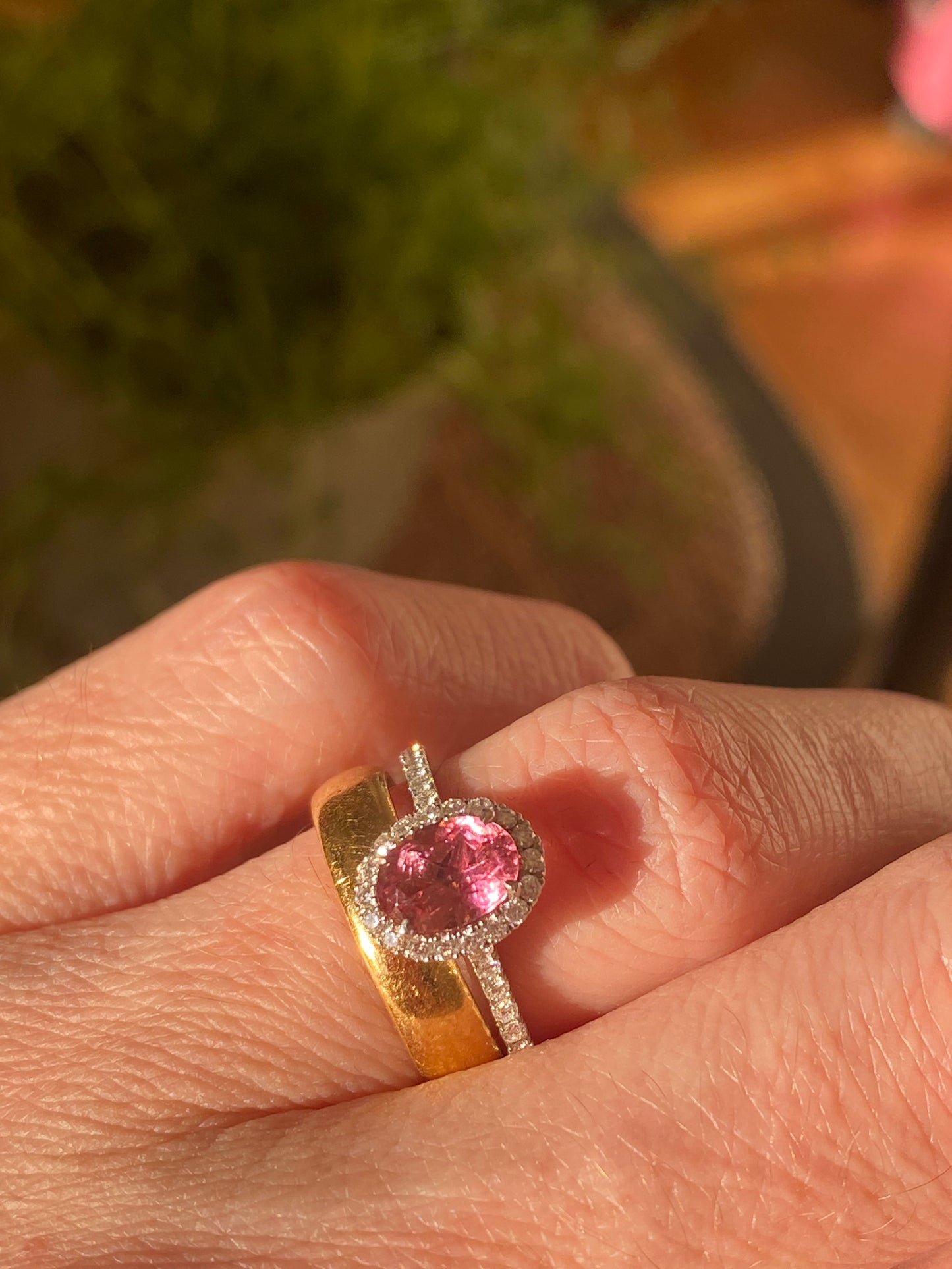 1.24 CTW Round Cut Pink Sapphire and Natural Diamond Halo Engagement Ring in Platinum