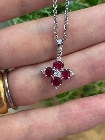 Vintage Ruby and Diamond Pendant Necklace in 18ct White Gold