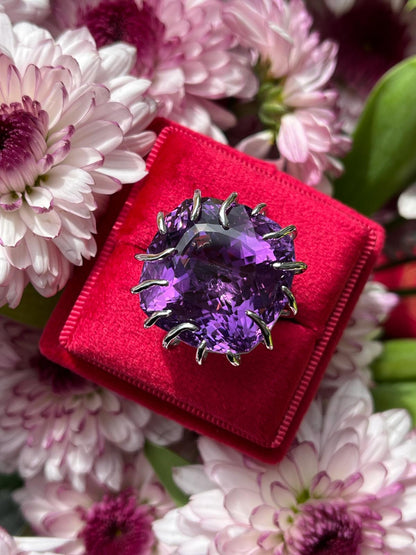 Extraordinary 56.40 Carat Amethyst Solitaire Ring in 18ct White Gold